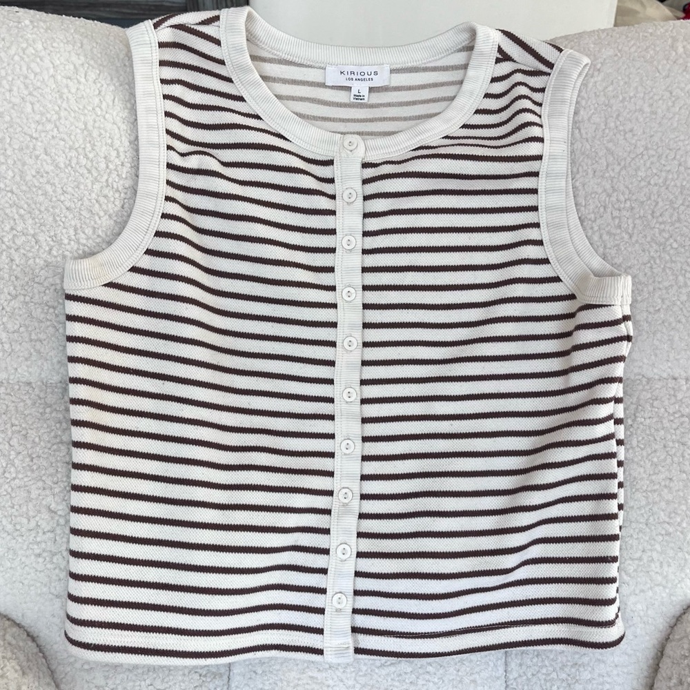 KIRIOUS Los Angeles Kids Striped Brown and Creme Sleeveless Top